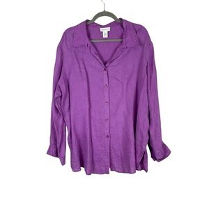 Avenue 100% Linen Button Front Shirt Purple 22/24